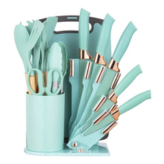 HEESEM 19-Piece Silicone Kitchen Utensil & Knife Set - Heat-Resistant Cooking Tools Non-Stick Safe Gift for Mom or Women Black