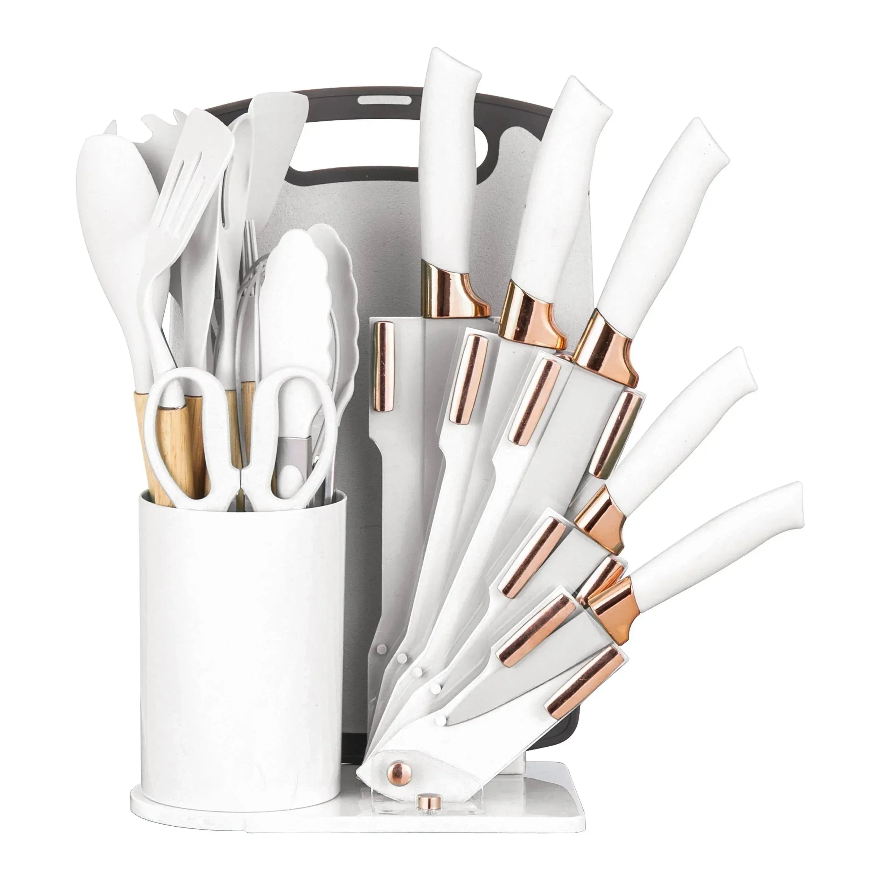 HEESEM 19-Piece Silicone Kitchen Utensil & Knife Set - Heat-Resistant Cooking Tools Non-Stick Safe Gift for Mom or Women Black