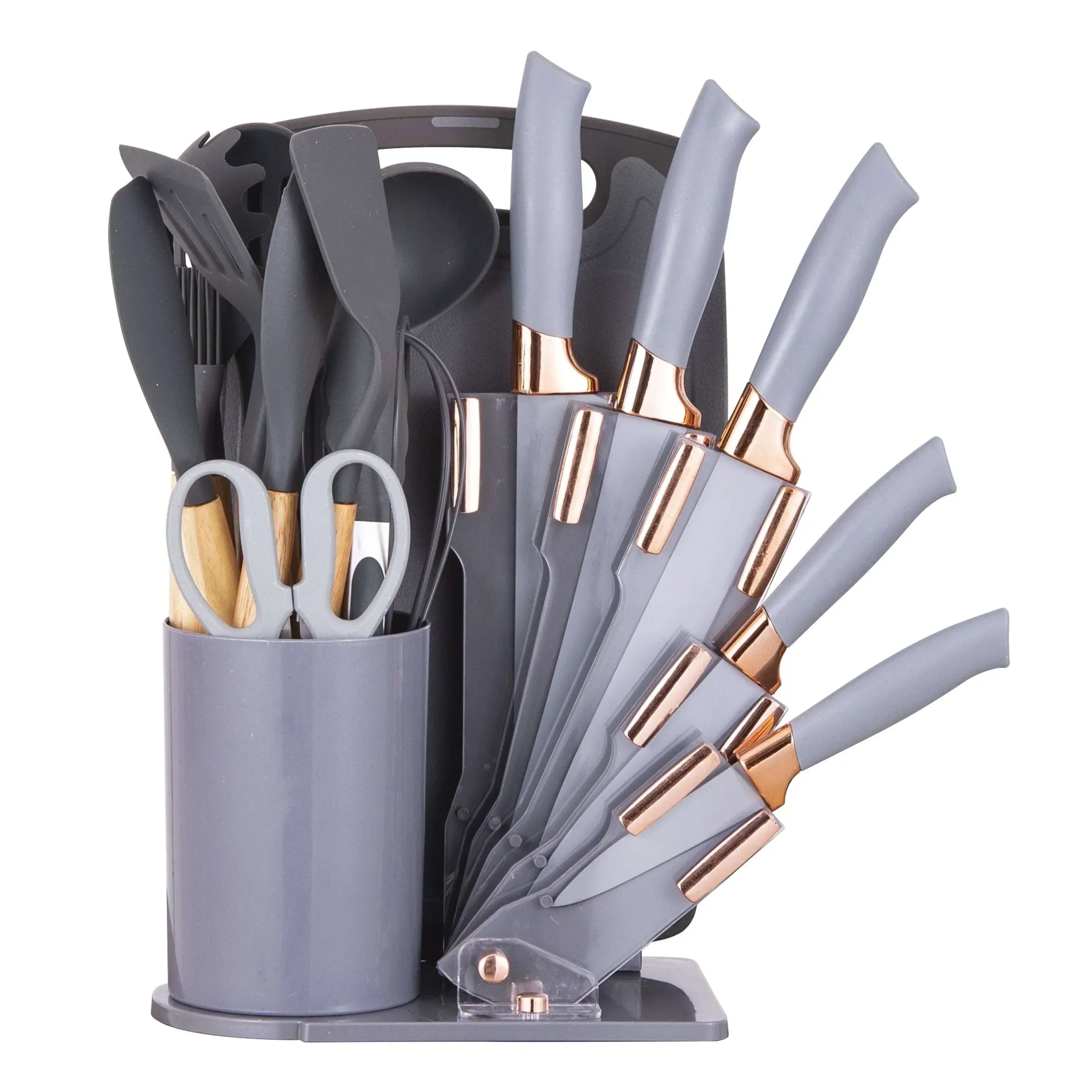 HEESEM 19-Piece Silicone Kitchen Utensil & Knife Set - Heat-Resistant Cooking Tools Non-Stick Safe Gift for Mom or Women Black