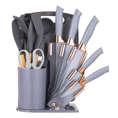 HEESEM 19-Piece Silicone Kitchen Utensil & Knife Set - Heat-Resistant Cooking Tools Non-Stick Safe Gift for Mom or Women Black