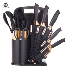 HEESEM 19-Piece Silicone Kitchen Utensil & Knife Set - Heat-Resistant Cooking Tools Non-Stick Safe Gift for Mom or Women Black