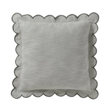 Sage green cotton-rich square decorative pillow with scalloped flange trim