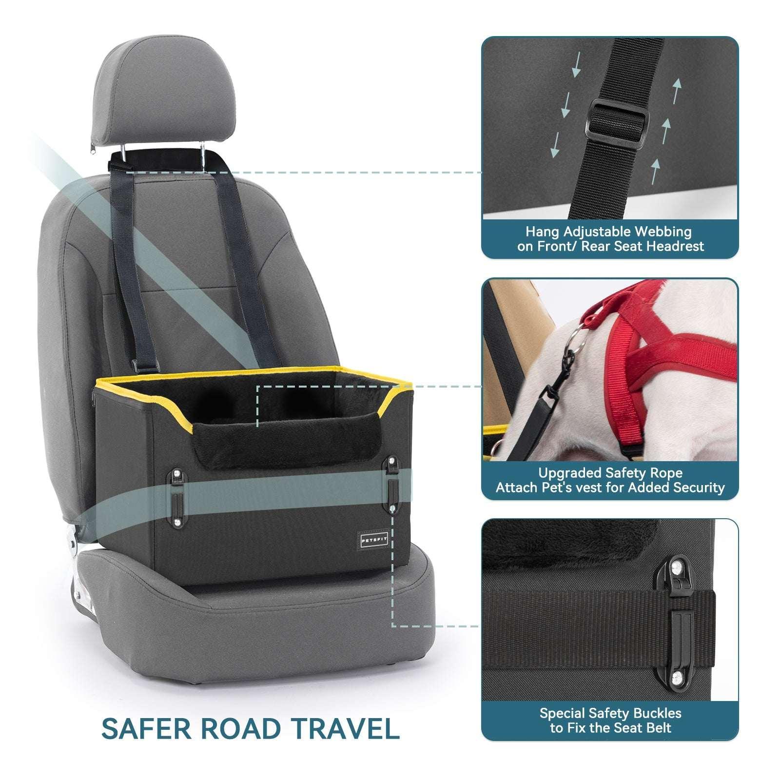 PETSFIT Pet Booster Car Seat for Small Dogs, Puppy Stable Car Seat for Car with Clip-On Leash,Up to 25lbs，Black - USA MEGA SHOP
