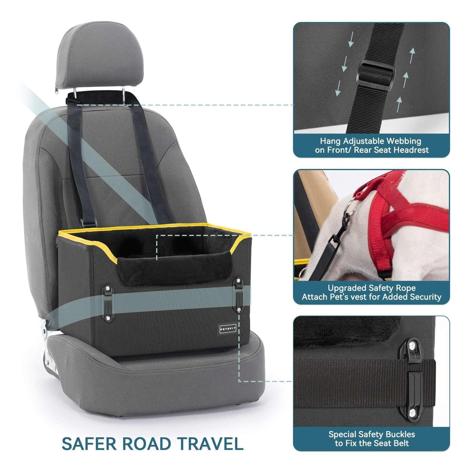 PETSFIT Pet Booster Car Seat for Small Dogs, Puppy Stable Car Seat for Car with Clip-On Leash,Up to 25lbs，Black
