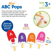 Mini ABC Pops learning set packaging featuring alphabet pop toys and A–D letters