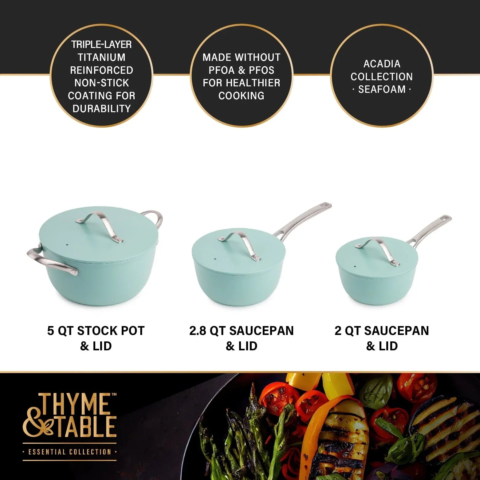 Thyme & Table 12 Piece Non-Stick Acadia Cookware Set, Pots and Pans Set - Blue - USA MEGA SHOP