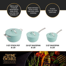 Blue non-stick pots and pans set with lids and perforated insert