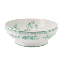 11-inch stoneware serving bowl with green floral band around rim