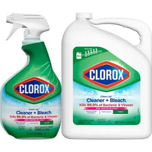 Clorox cleaner with bleach bottles: green spray bottle and refill jug, Original.
