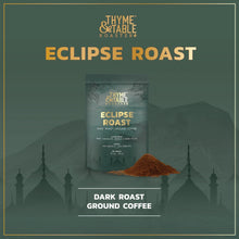 Thyme & Table Eclipse Roast dark roast ground coffee pouch, dark green with gold text