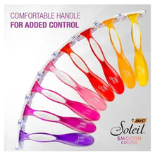 BIC Soleil women's 3-blade razors with comfort grip handles in pink, purple, red, yellow