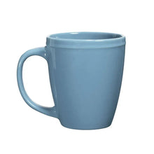 Blue stoneware mug with side handle and smooth curved body