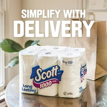 Scott Long 1000 toilet paper 12-roll pack, plastic-wrapped on a table