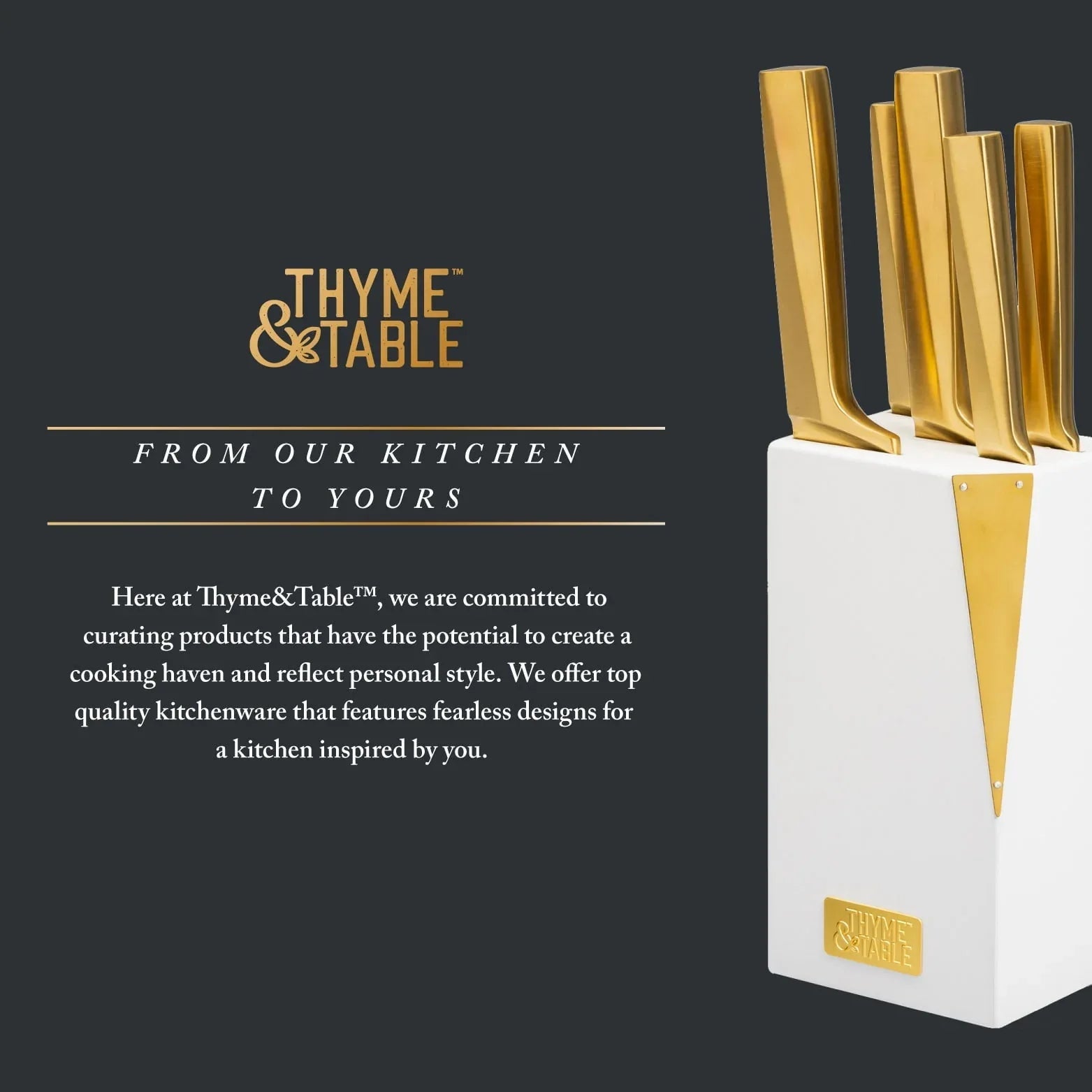 Thyme & Table 6-Piece Slim Acacia Knife Block Set with Gold Blades and White Accent Block