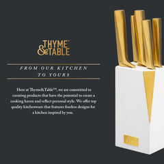 Thyme & Table 6-Piece Slim Acacia Knife Block Set with Gold Blades and White Accent Block