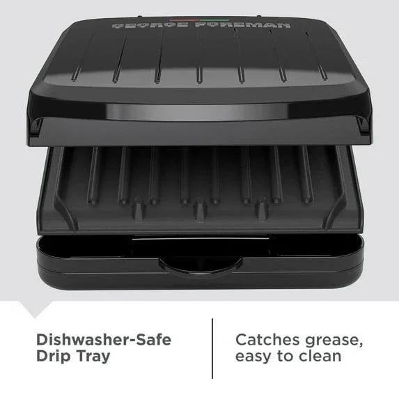 George Foreman 2-Serving Electric Indoor Grill with Non-Stick Plates, Panini Press, Space-Saving Slim Design, Drip Tray, Black Plastic Housing