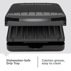 George Foreman 2-Serving Electric Indoor Grill with Non-Stick Plates, Panini Press, Space-Saving Slim Design, Drip Tray, Black Plastic Housing