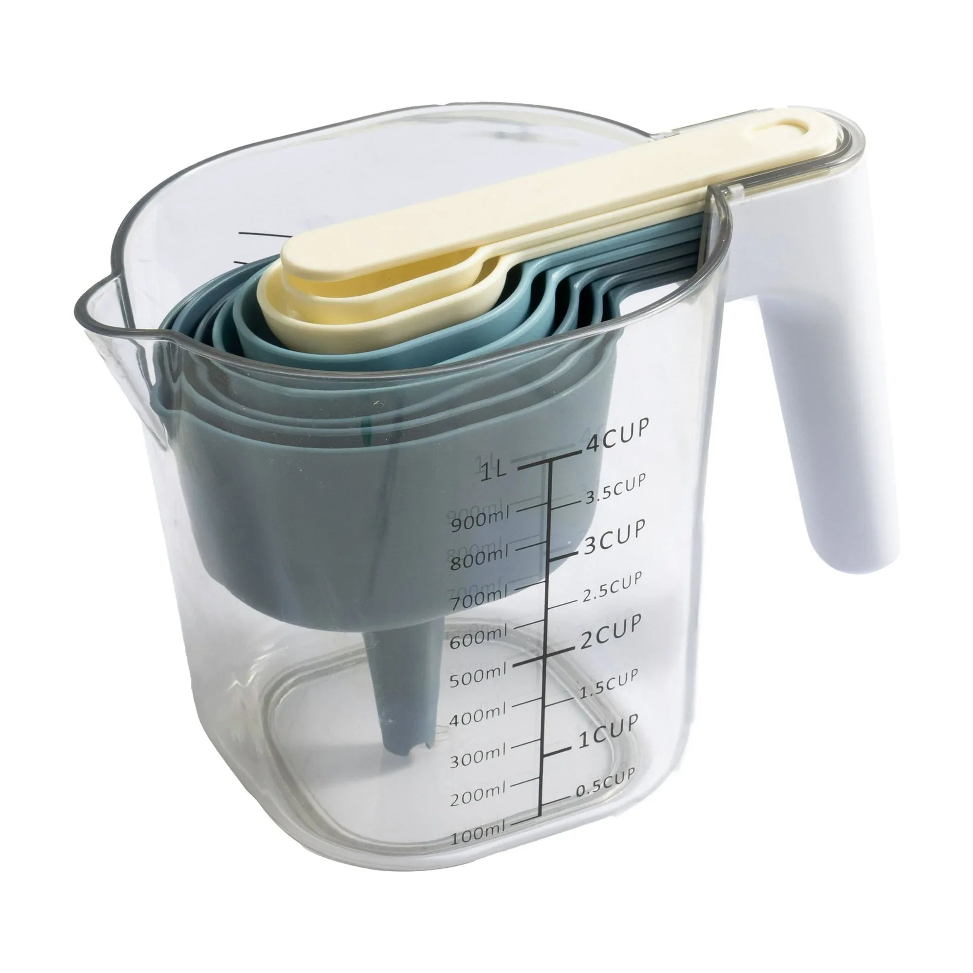 Mainstays 9-Piece Stackable Measuring Set Kitchen Tools for Cooking, 7.48" L, Blue
