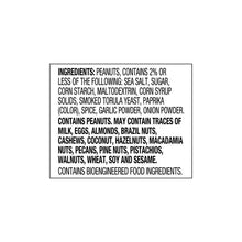 Ingredients panel listing peanuts, sea salt, sugar, cornstarch, maltodextrin, and spices.