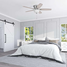 Indoor ceiling fan with satin nickel finish, three blades and pull chains