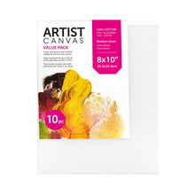 White stretched canvas, 8x10 inch, 10-pack box, 100% cotton medium grain