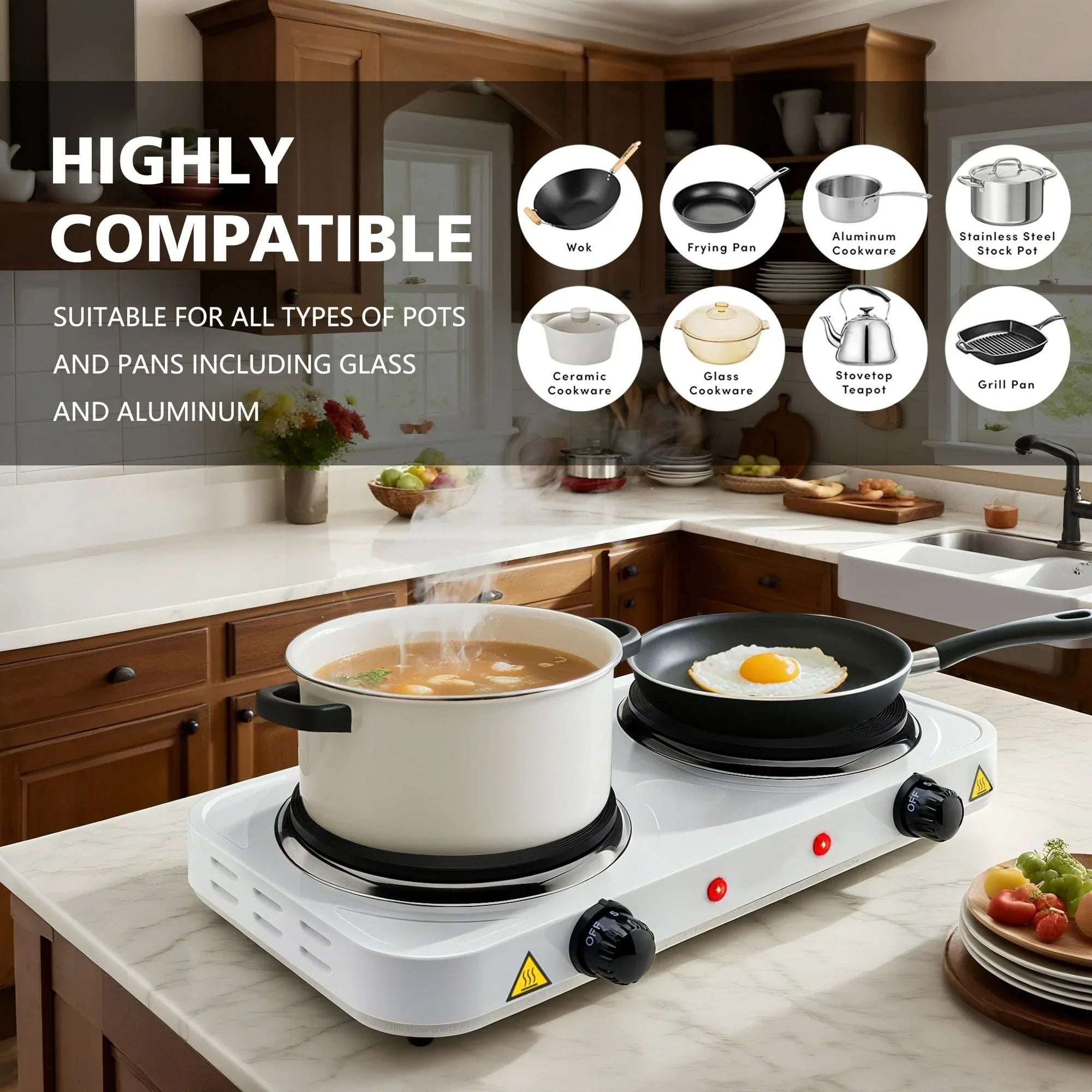 Electric Hot Plate, 1000W Countertop Burner,Cast Iron Single Burner ,Portable Electric Stove, Portable Single Burner for Cooking,Easy to Clean, White.