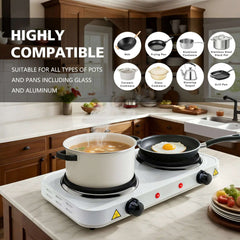 Electric Hot Plate, 1000W Countertop Burner,Cast Iron Single Burner ,Portable Electric Stove, Portable Single Burner for Cooking,Easy to Clean, White.