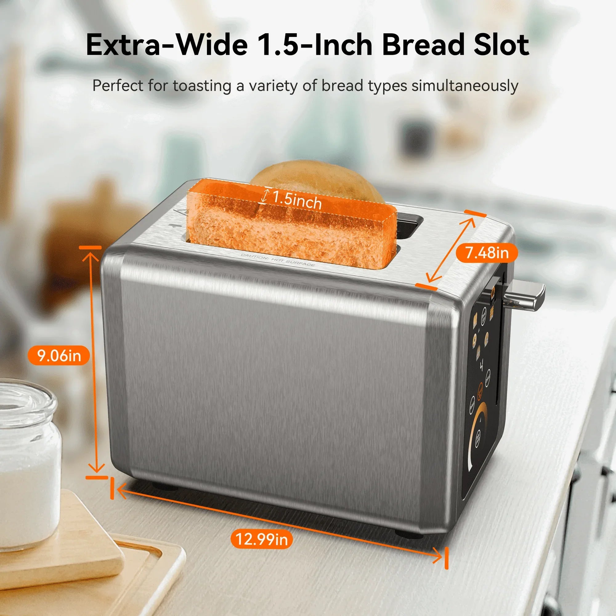 WHALL 2 Slice Toaster, Touchscreen Toasters with Stainless Steel, Wide Slots, Bagel, Defrost, 850W - USA MEGA SHOP
