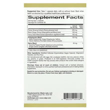 Supplement Facts label on supplement bottle back, showing serving size and ingredients list