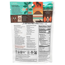 Organic cacao powder pouch back with nutrition facts panel and ingredients list