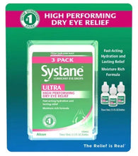 Lubricating eye drop 3-pack carton, green front panel with three bottles