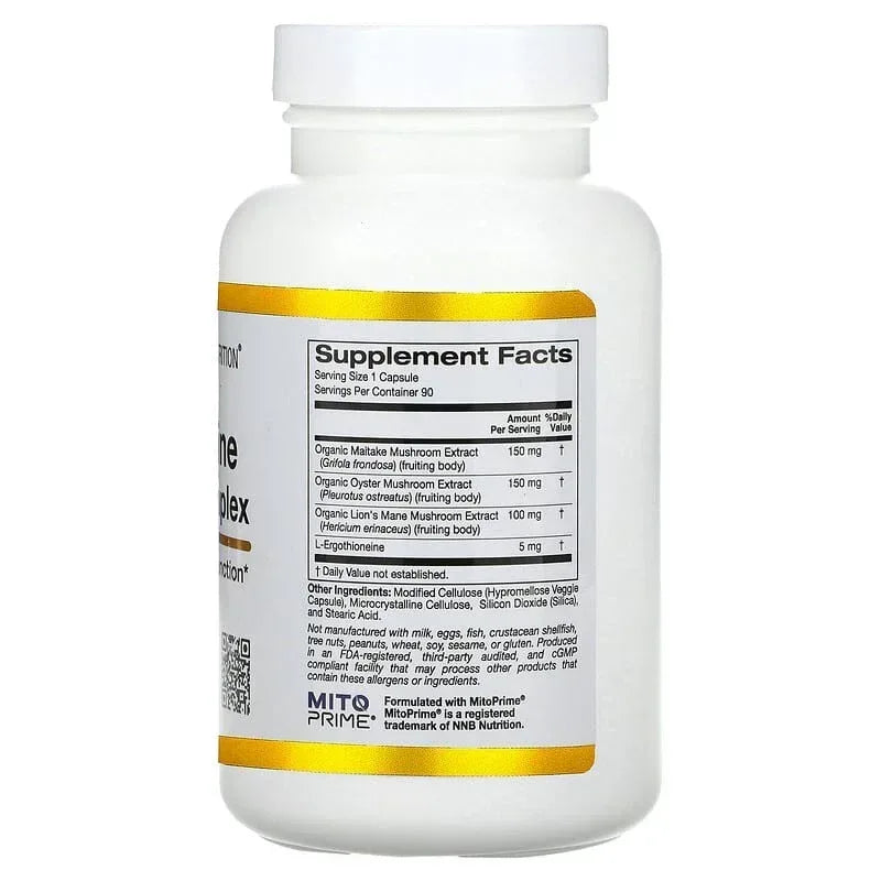 California Gold Nutrition, Ergothioneine Mushroom Complex with Organic Maitake, Organic Oyster, Organic Lion's Mane Mushroom Extracts and L-Ergothioneine, 90 Veggie Capsules