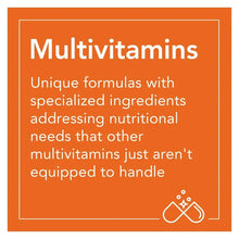 Multivitamins informational graphic with border and icons, orange background