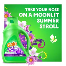 Detergent jug and promo panel with flowers and moonlit summer stroll theme