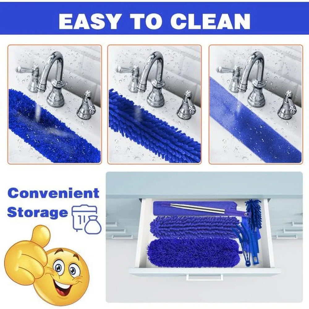 Microfibre Duster for High Ceilings, Duster for Cleaning Fan Cobweb, 100" Telescopic Extension Pole Kit, Reusable Duster, Washable Lightweight Duster for Ceiling Fan Webs, Blinds - USA MEGA SHOP