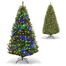 Pre-lit artificial Christmas tree with multicolor LED lights, plus smaller unlit tree