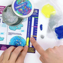 Thinking putty activity card with hands pressing putty onto colorful accessory strip