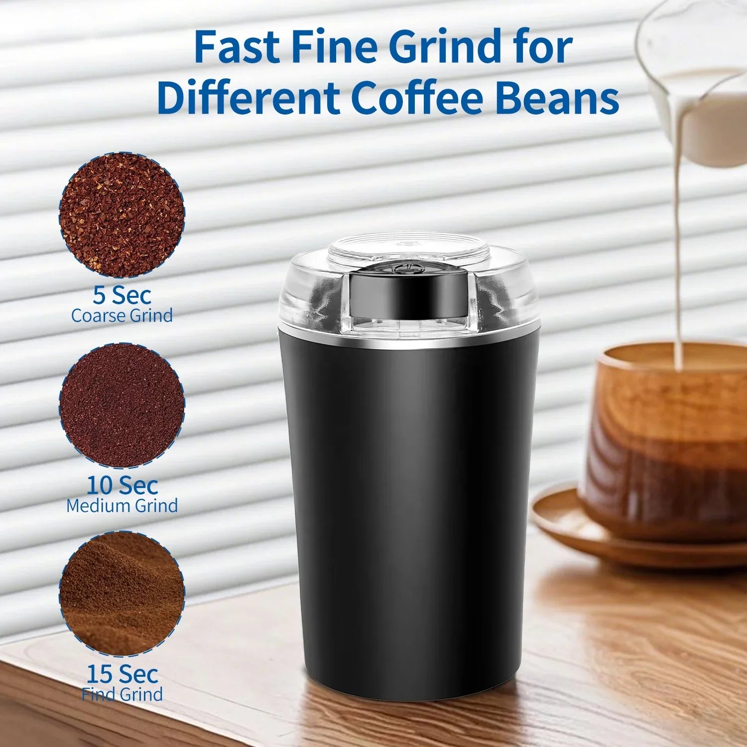 TINANA Electric Coffee Grinder 200W, One-Touch Coffee Bean and Spice Grinder with Cleaning Brush, 2.8oz Capacity, Stainless Steel Blade, Black