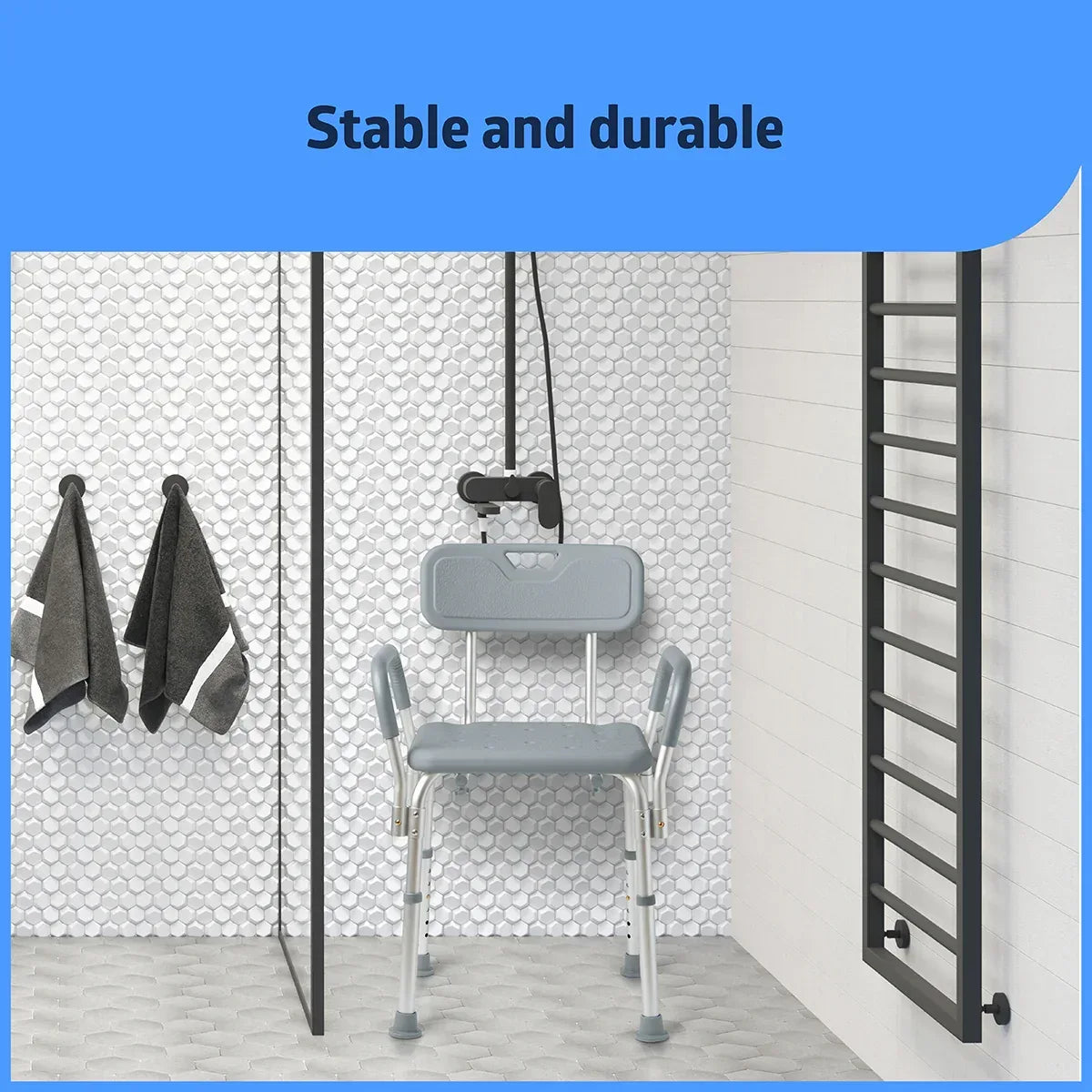 Medline Bath Chair and Shower Chair with Back and Armrests for Elderly, 13.5-In Seat, 350 lb Weight Capacity, Gray