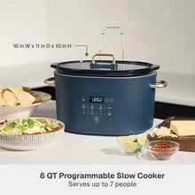6QT programmable slow cooker in slate blue with lid handle and front control panel