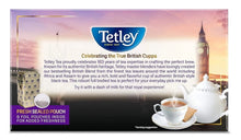 Tetley British Blend tea box back with fresh sealed pouch and cup
