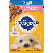 Pedigree puppy morsels in sauce with chicken wet dog food pouch, net wt 100 g