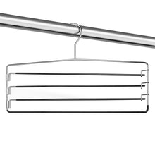 Metal 4-tier pant and skirt hanger, chrome horizontal bars and hanging hooks
