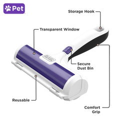 BLACK+DECKER Reusable Pet Hair & Fur Lint Roller & Remover – Fabric, Furniture, Car Seat Cleaning Tool, HMSCT0001