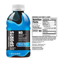 Mixed berry sports electrolyte drink bottle with Nutrition Facts and no high fructose corn syrup