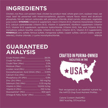 Dry dog food bag ingredients and guaranteed analysis panel with USA outline