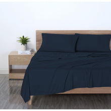 Navy microfiber bed sheet set, 4-piece set with fitted sheet and pillowcases