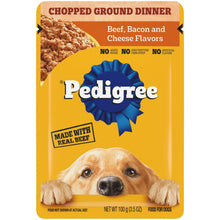 Pedigree chopped ground dinner wet dog food pouch, beef bacon and cheese flavors