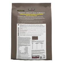 Kirkland Signature healthy weight dog food bag, back panel with feeding chart