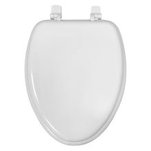 White elongated toilet seat lid closed with two top hinge mounts